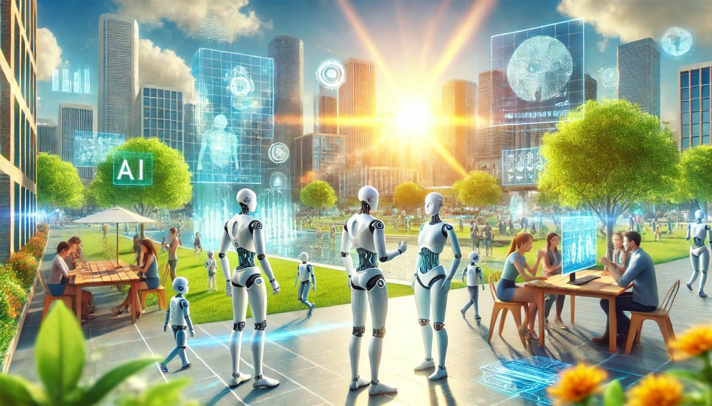 humanity and AI collaborating. 