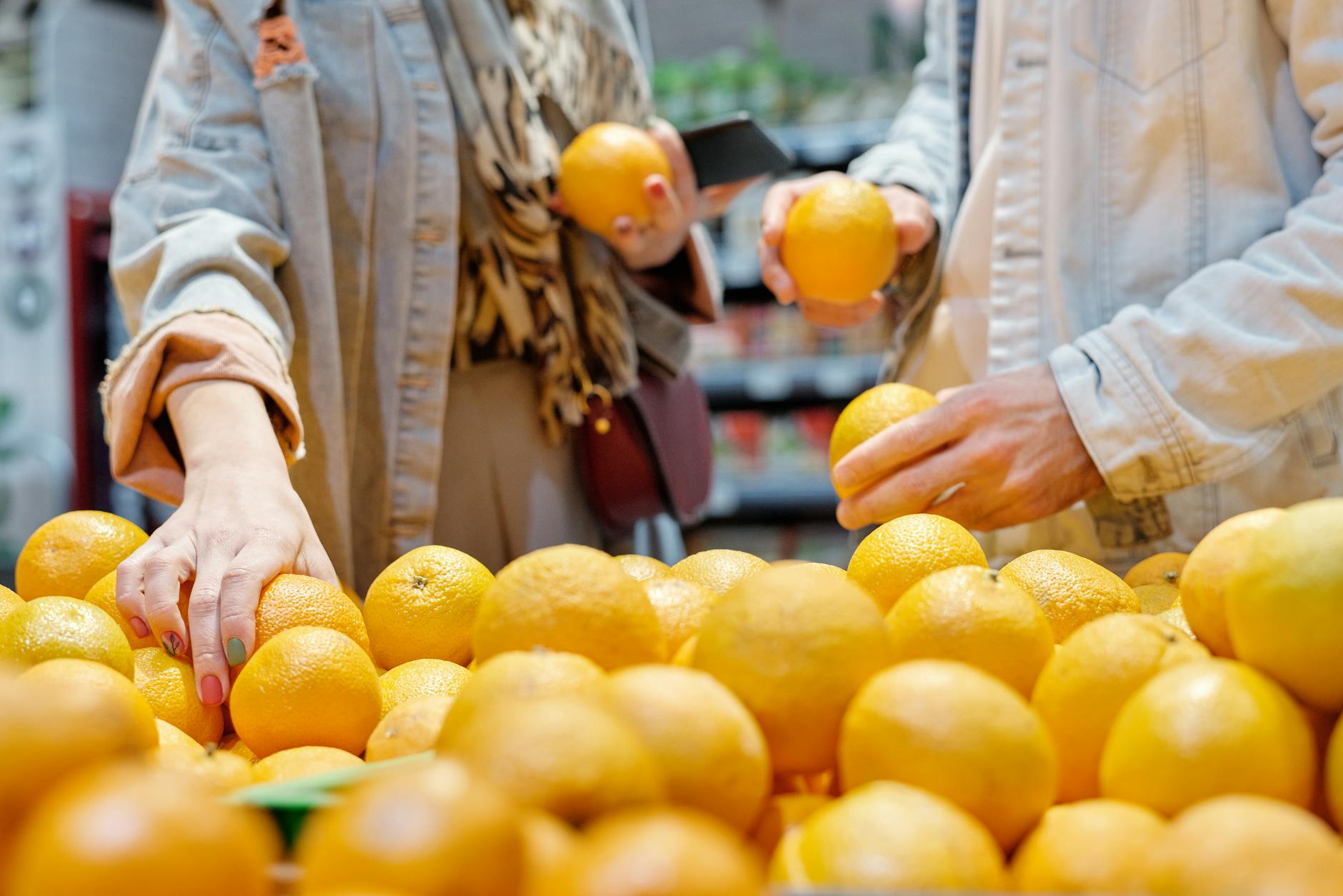 Picking fruits at the store