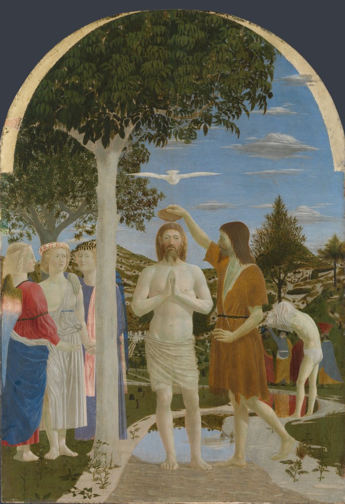 The Baptism of Christ by Piero della Francesca - Web Gallery of Art: Public Domain https://commons.wikimedia.org/w/index.php?curid=15499765